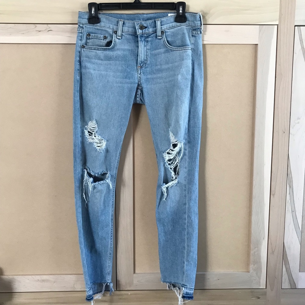 Rag & Bone Dre Capri Step Crop Marina Light Wash Distressed Skinny Ankle Jeans